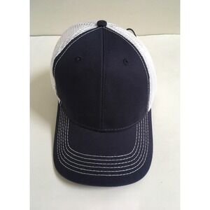 Adams Upscale Fashion Headwear Mesh Back Adjustable Strap Hat Navy Blue & White